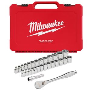 3/8" Drive Ratchet and Socket Set with FOUR FLAT™ Sides - Metric & SAE 29PC